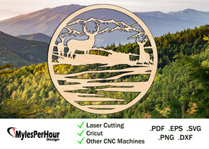 Scenic Deer and Mountains - Files For CNC, Laser, Vinyl Machines, and More