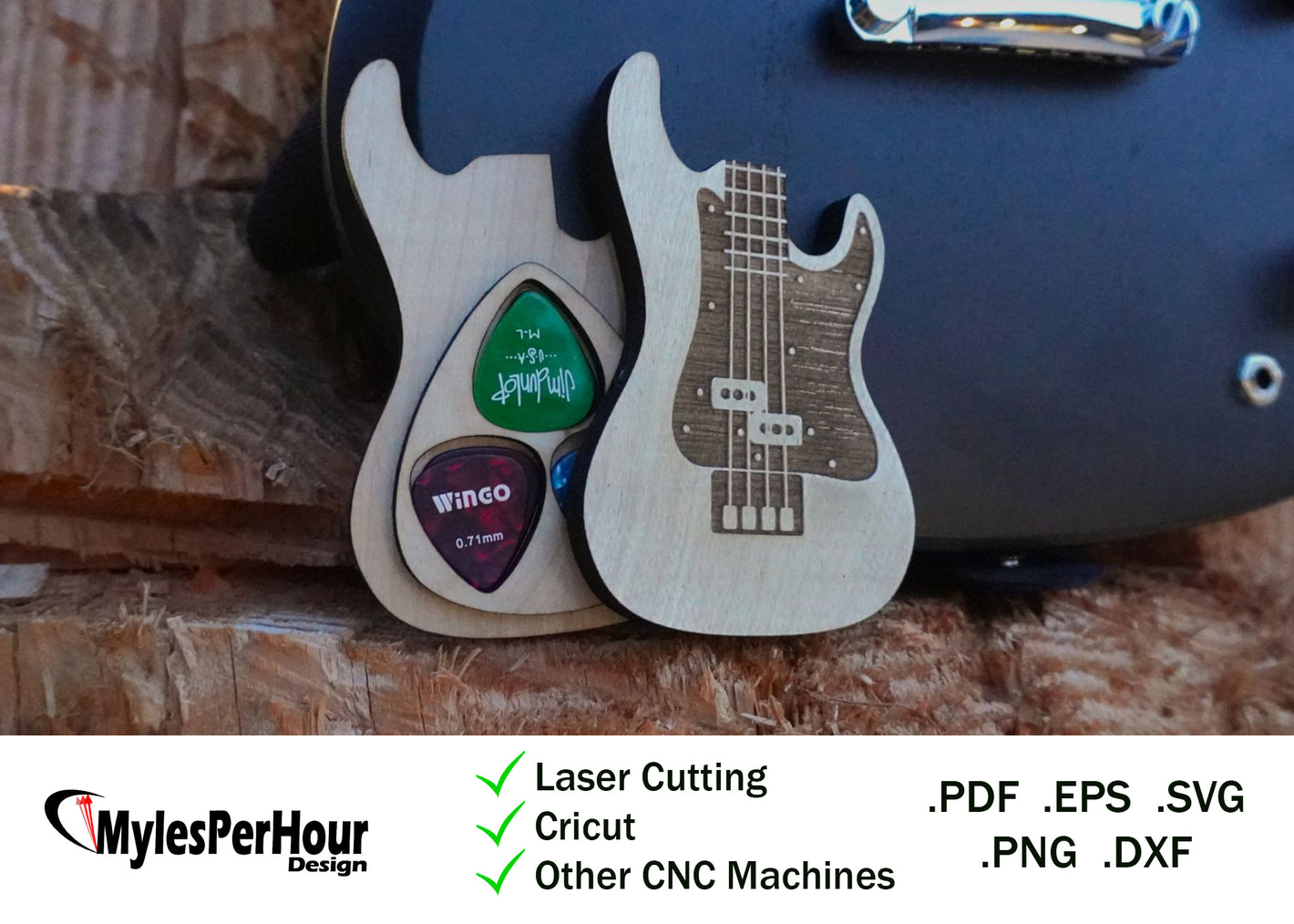 Electric Guitar Pick Holder - Files For CNC, Laser, Vinyl Machines, and More